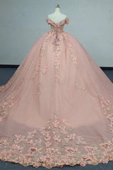 Ball Gown Off Shoulder Sleeveless Fully 3D Butterflies Appliques Lace Up Pink Tulle Quinceanera Dress Birthday Party Dress Evening Gown For Sweet 16