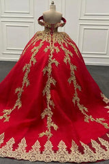 Ball Gown Off Shoulder Sleeveless Fully Gold Beaded Sequins Appliques Lace Up Sparkly Red Tulle Quinceanera Dress Evening Party Gown For Sweet 16