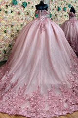 Ball Gown Off Shoulder Sleeveless Pleated Appliques Crystal Beaded Lace Up Pink Tulle Quinceanera Dress Birthday Party Dress Evening Formal Gown For Sweet 16