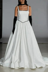 Ball Gown Off the Shoulder Sleeveless Chapel Train Satin Wedding Dress with Bow