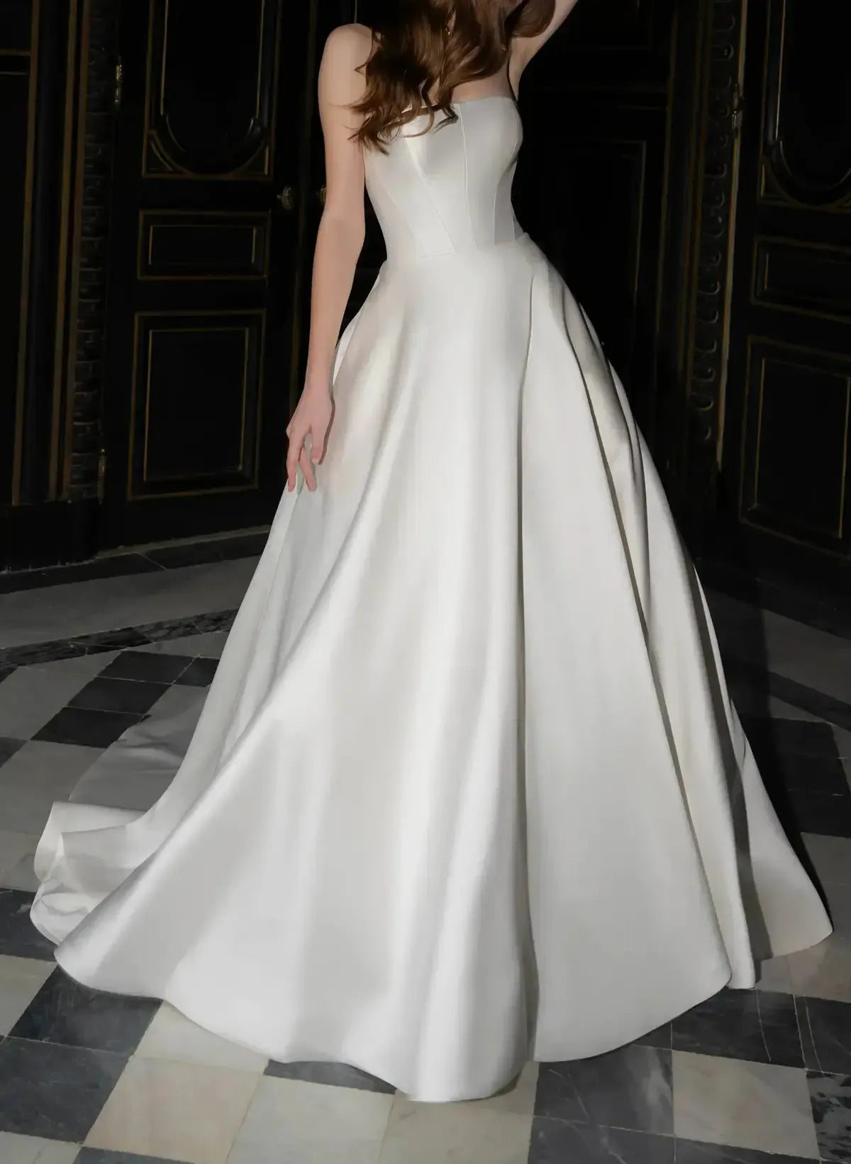 Ball Gown Off the Shoulder Sleeveless Court Train Satin Wedding Dress