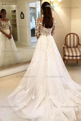 Ball Gown Off-the-Shoulder Wedding Dress Long Sleeves Bridal Dress with Appliques