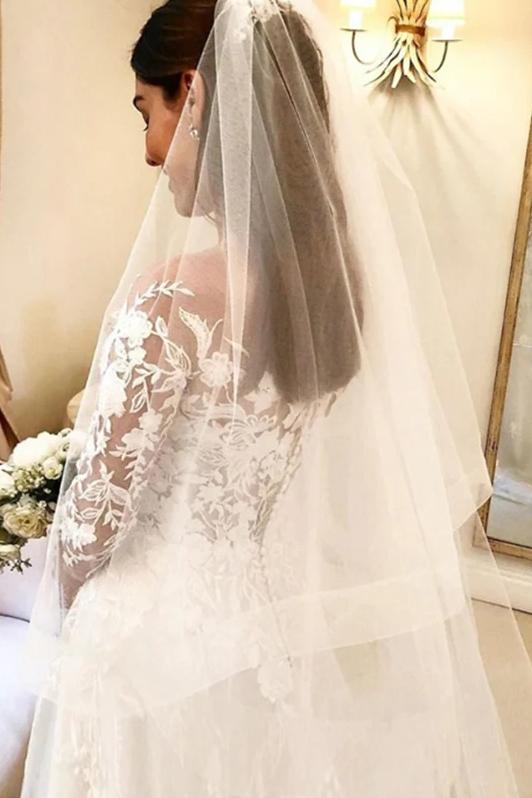 Ball Gown Off-the-Shoulder Wedding Dress Long Sleeves Bridal Dress with Appliques