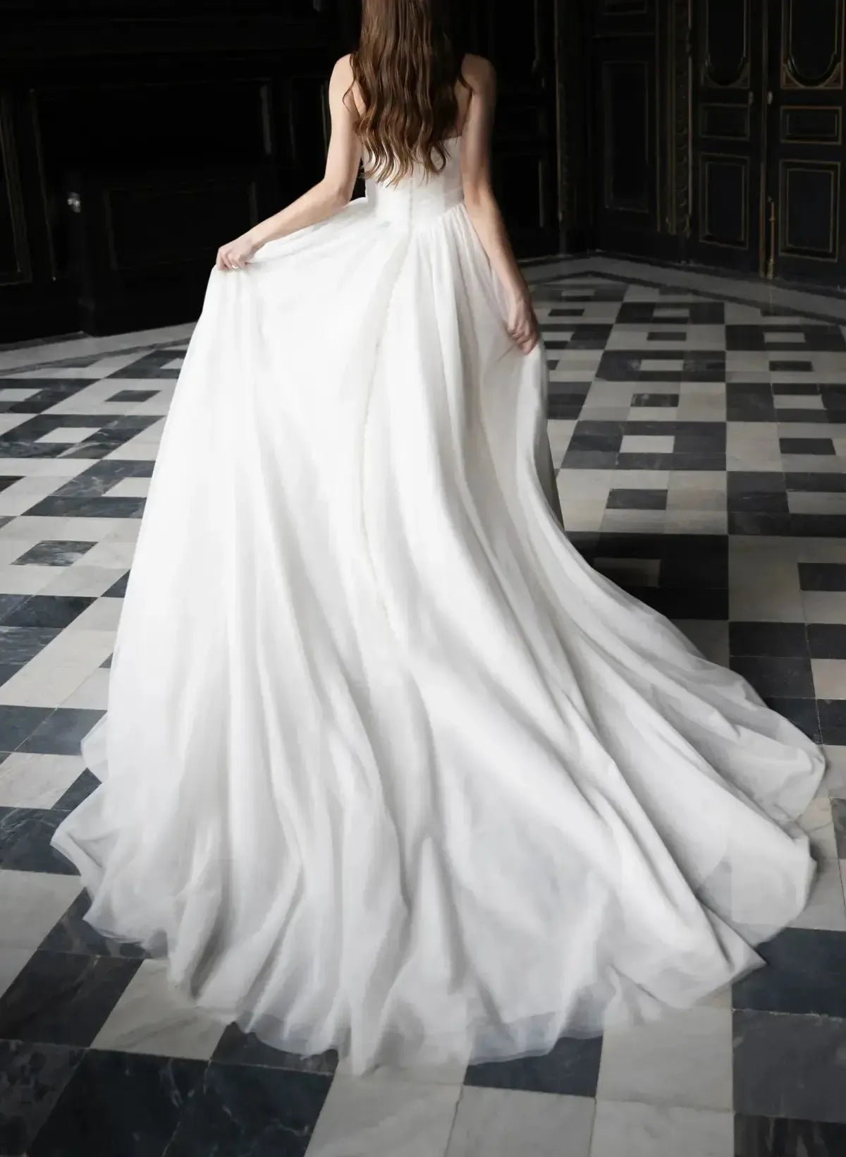 Ball Gown One Shoulder Sleeveless Chapel Train Chiffon Wedding Dress with Pockets