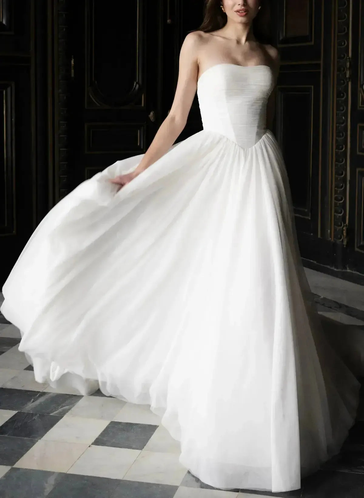 Ball Gown One Shoulder Sleeveless Chapel Train Chiffon Wedding Dress with Pockets