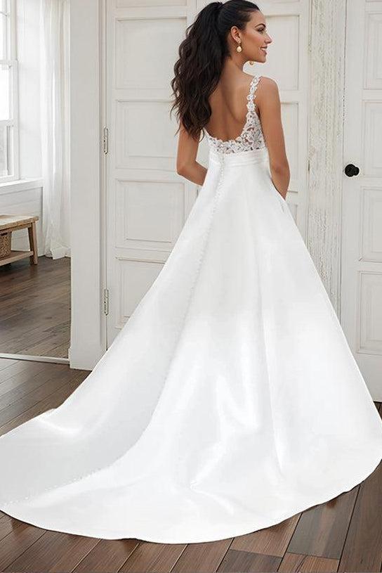 Ball-Gown Satin V-Neck Wedding Dresses With Pockets