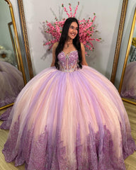 Ball Gown Sweetheart Neck Sleeveless Lace Appliques Princess Formal Evening Party Gown Quinceanera Dressfor Sweet 16