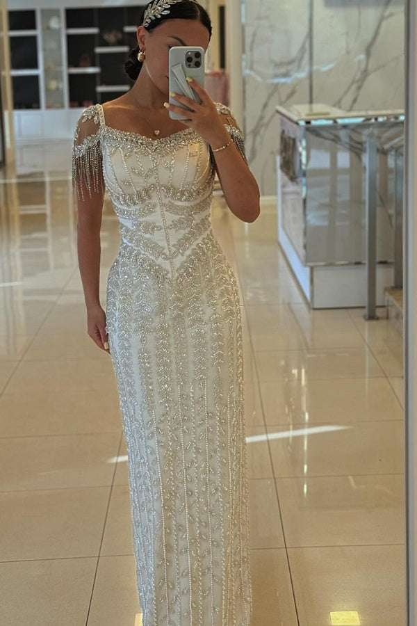 Beaded Evening Dress Sheath/Column Cap Sleeve Formal Dress