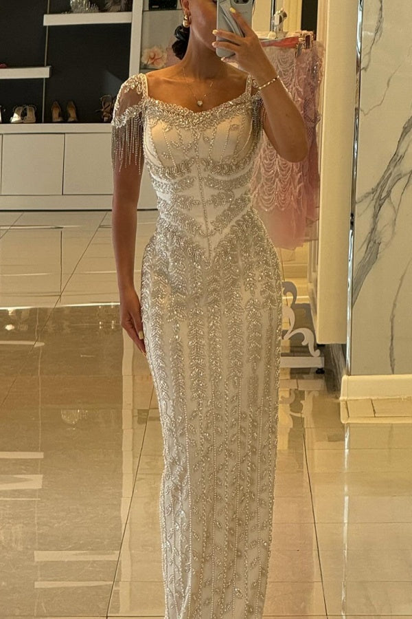 Beaded Evening Dress Sheath/Column Cap Sleeve Formal Dress