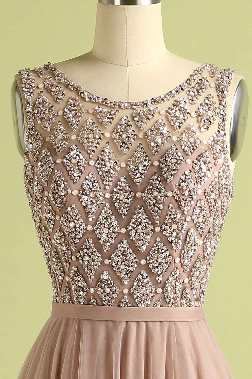 Beaded Long Tulle Bridesmaid Evening Dress