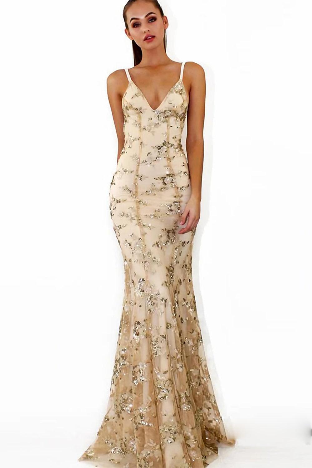 Beaded Prom Dress Backless Mermaid Spaghetti Straps Evening Dress
