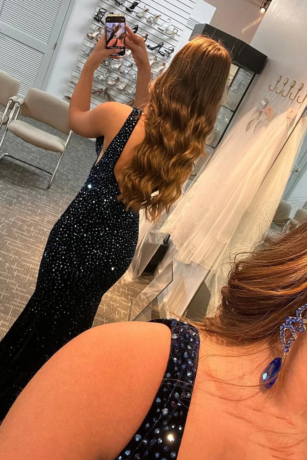 Orange Prom Dress Beaded Mermaid Long Evening Dress