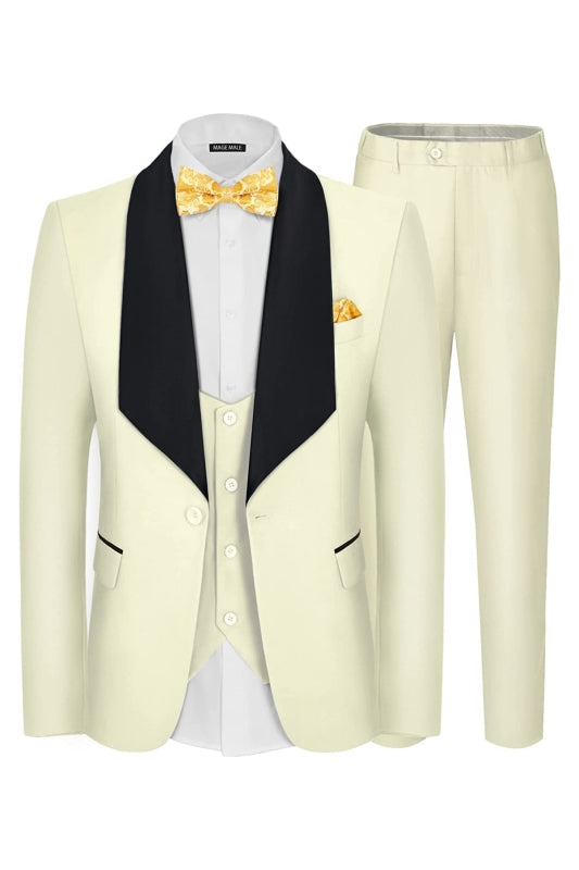 Beige Three Piece Shawl Lapel Wedding Suit