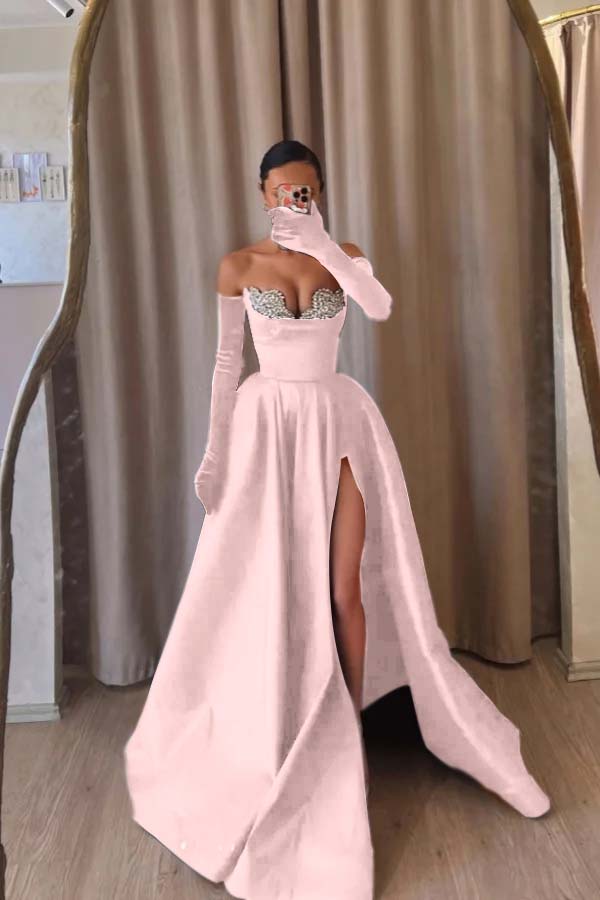 Black A Line Prom Dress Sleeveless Sweetheart Beaded Evening Dress