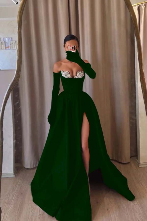 Black A Line Prom Dress Sleeveless Sweetheart Beaded Evening Dress
