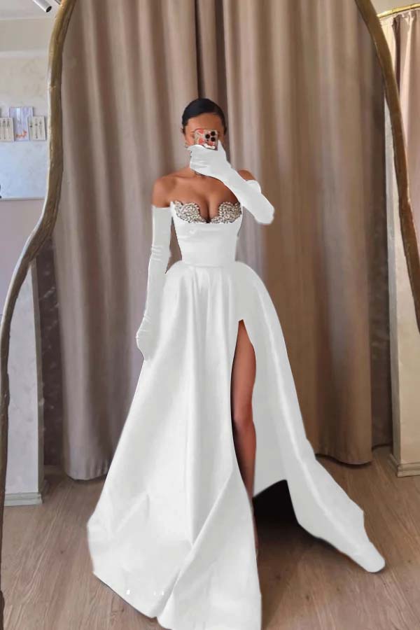 Black A Line Prom Dress Sleeveless Sweetheart Beaded Evening Dress