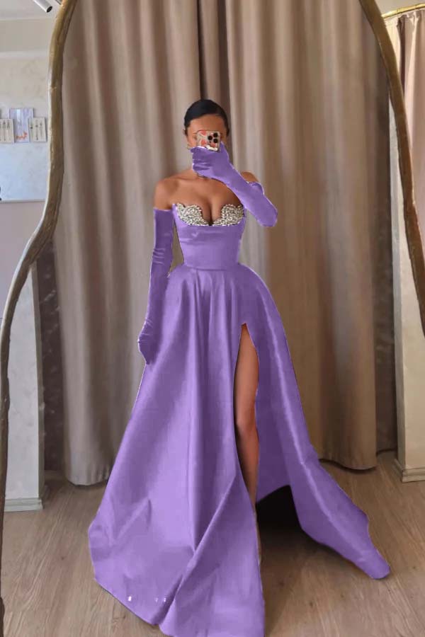 Black A Line Prom Dress Sleeveless Sweetheart Beaded Evening Dress
