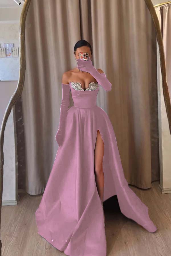 Black A Line Prom Dress Sleeveless Sweetheart Beaded Evening Dress
