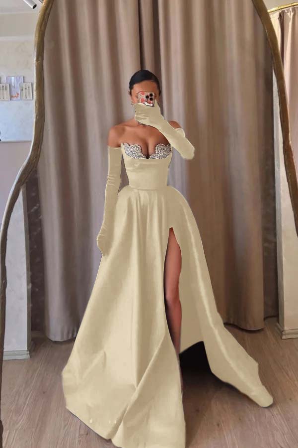 Black A Line Prom Dress Sleeveless Sweetheart Beaded Evening Dress