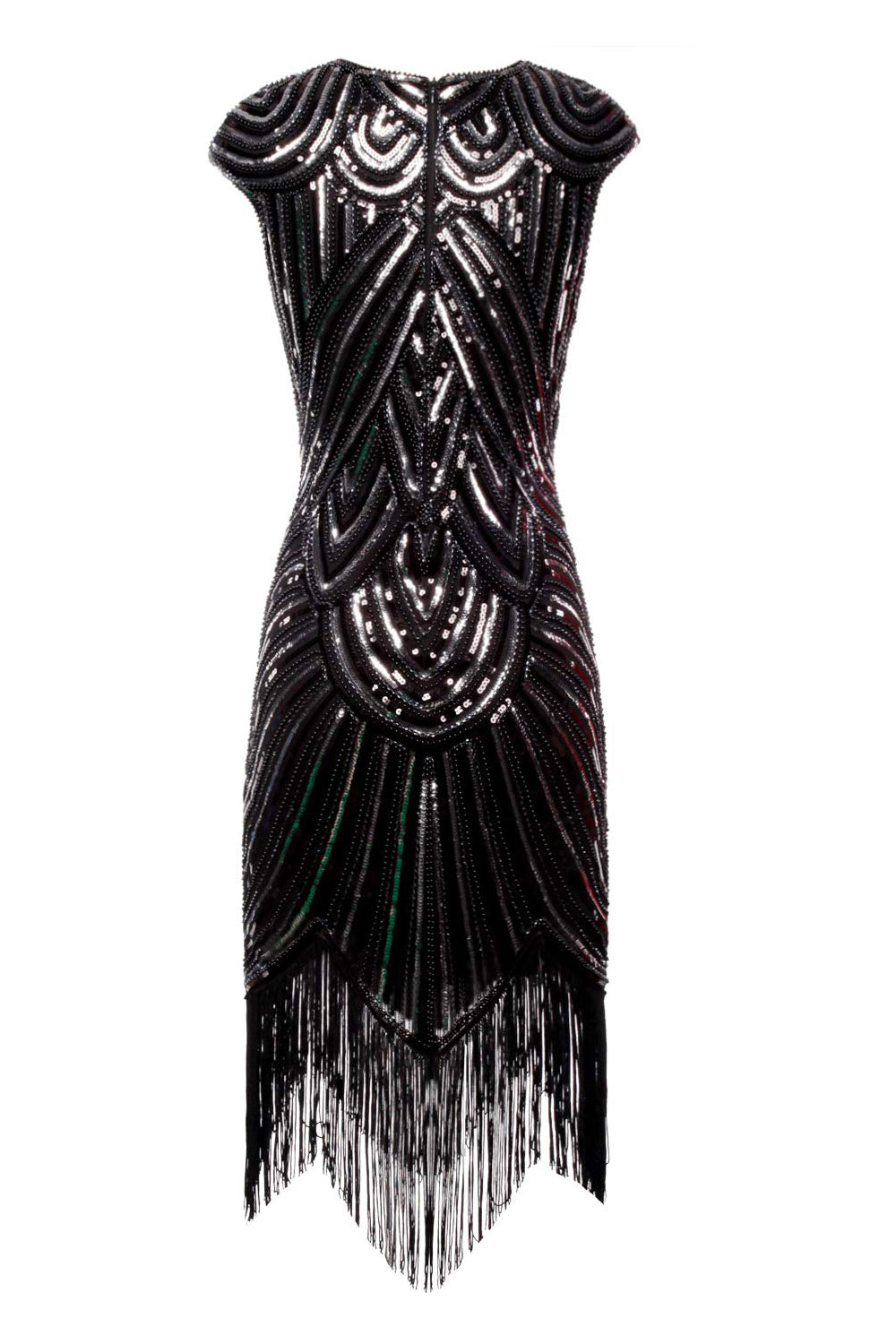 Black Gatsby Glitter Cape Sleeves Fringe 1920s Dress