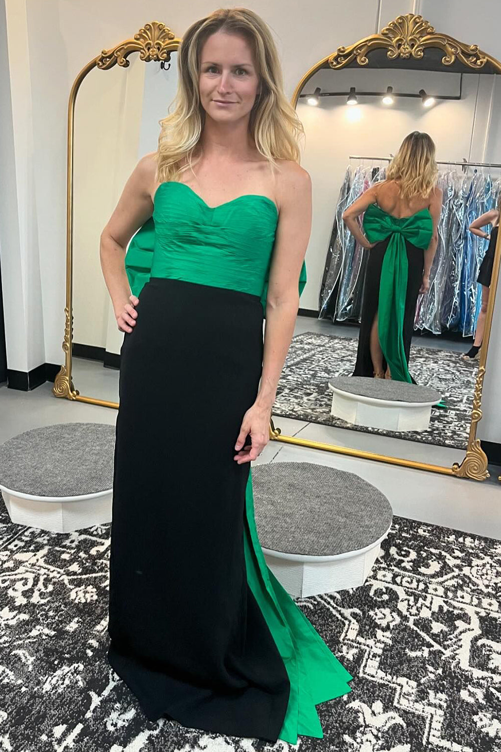 Black Green Prom Dress Mermaid Long Evening Dress With Bow Back