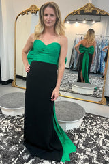 Black Green Prom Dress Mermaid Long Evening Dress With Bow Back