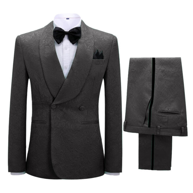 Black Jacquard Double Breasted Shawl Lapel Wedding Suit