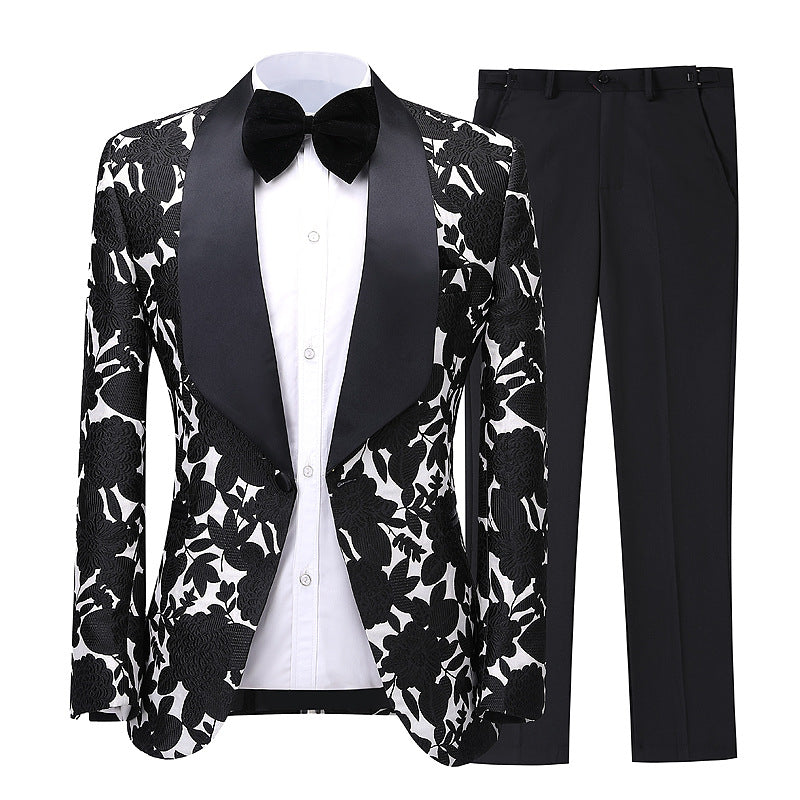 Black Jacquard Two Piece Shawl Lapel Wedding Suit