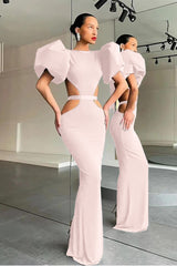 Black Mermaid Evening Dress Puff Sleeve Formal Dress