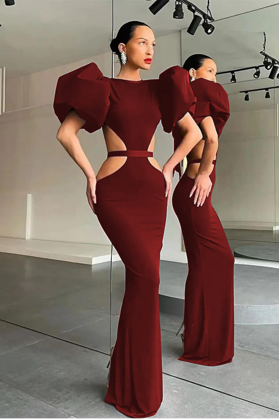Black Mermaid Evening Dress Puff Sleeve Formal Dress