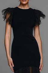 Black Mermaid Polka Dots Long Tulle Prom Dress With Ruffles
