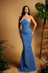 Black Mermaid Prom Dress Sleeveless Strapless Beaded Evening Dress