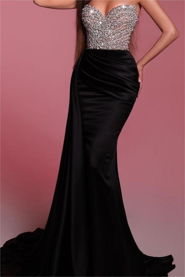 Black Mermaid Prom Dress Sweetheart Beaded Sleeveless Evening Dress