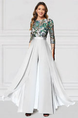 Black Mother of the Bride Pantsuit 3/4 Sleeve Wedding Guest Dress Pantsuit with Lace Appliques