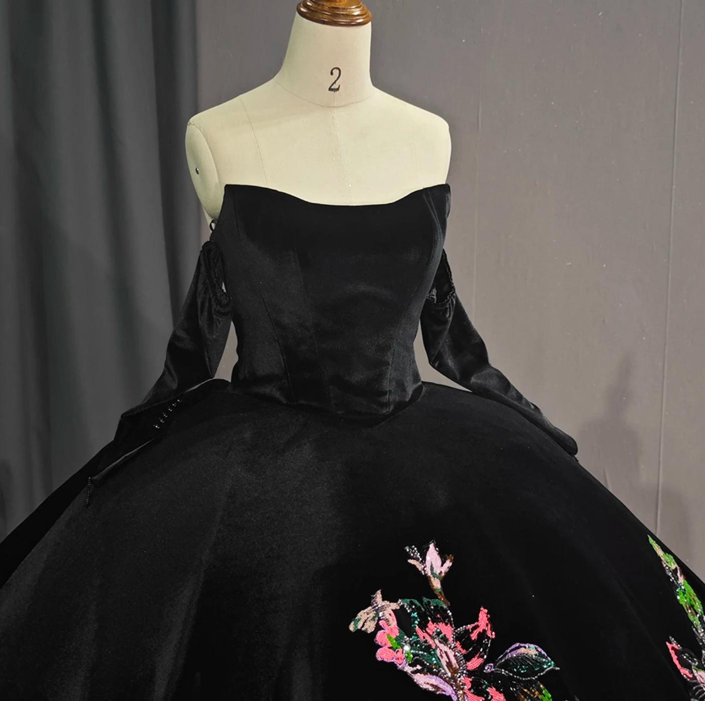 Black Off Shoulder Princess Quinceanera Dress Ball Gown Sweet 16 Dress