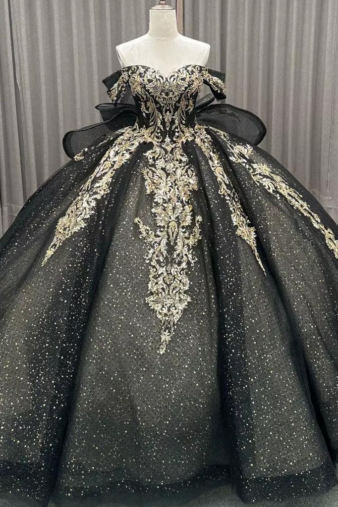 Dreamyannie Black Off the Shoulder Quinceanera Dress Ball Gown Sweet 16  Dress – Dreamyannie UK