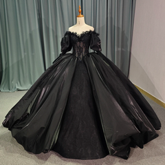 Black Off the Shoulder Quinceanera Dress Long Sleeve Ball Gown Sweet 16 Dress
