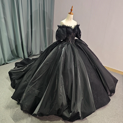 Black Off the Shoulder Quinceanera Dress Long Sleeve Ball Gown Sweet 16 Dress