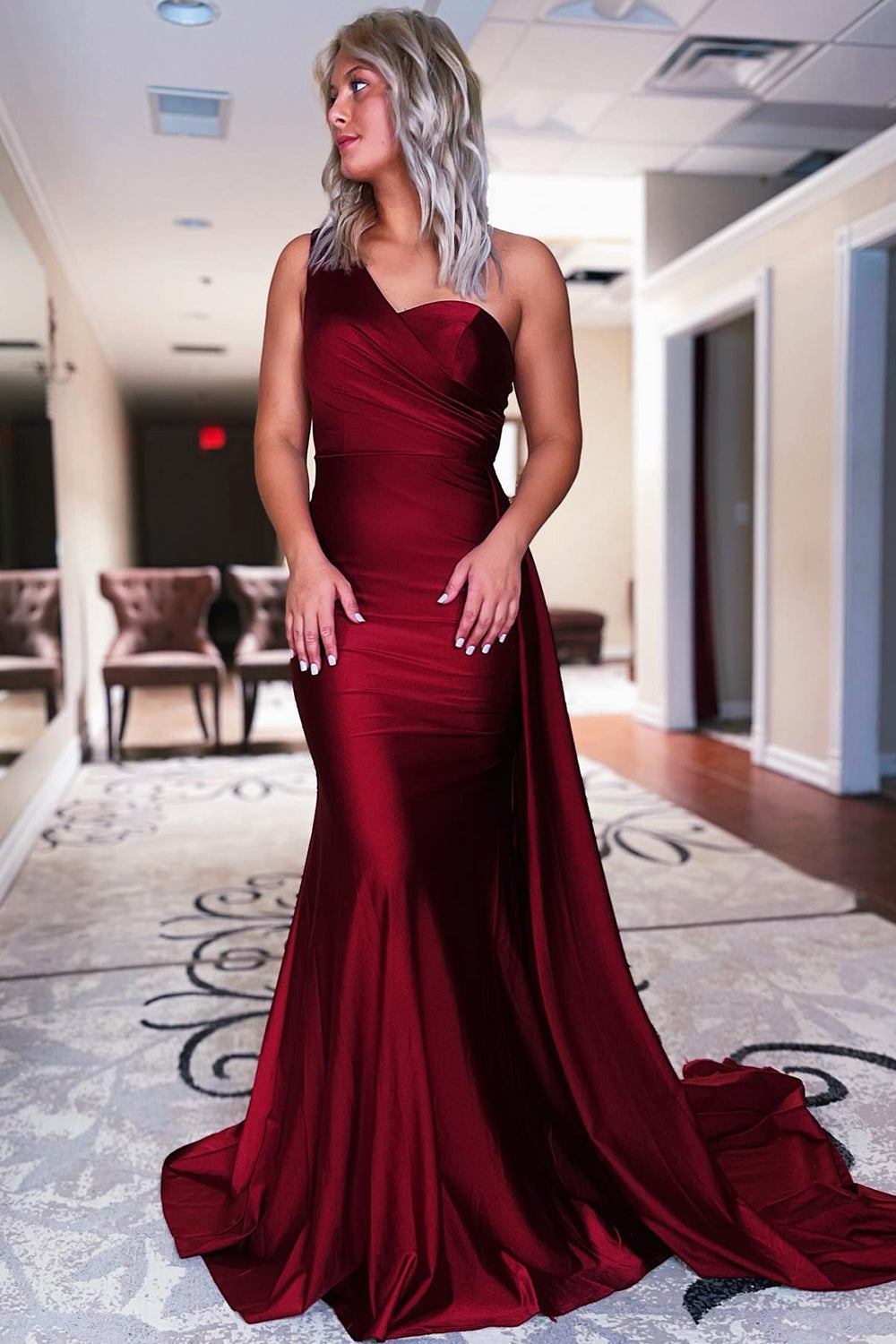Black One Shoulder Mermaid Prom Dress with Panel Train