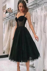 Black Polka Dots A Line Graduation Dress