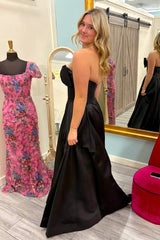 Black Prom Dress A Line Bow Sweetheart Formal Dress With Slit