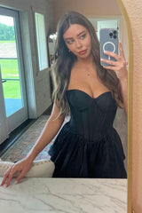Black Prom Dress A-Line Corset Sweetheart High Low Tiered Graduation Dress
