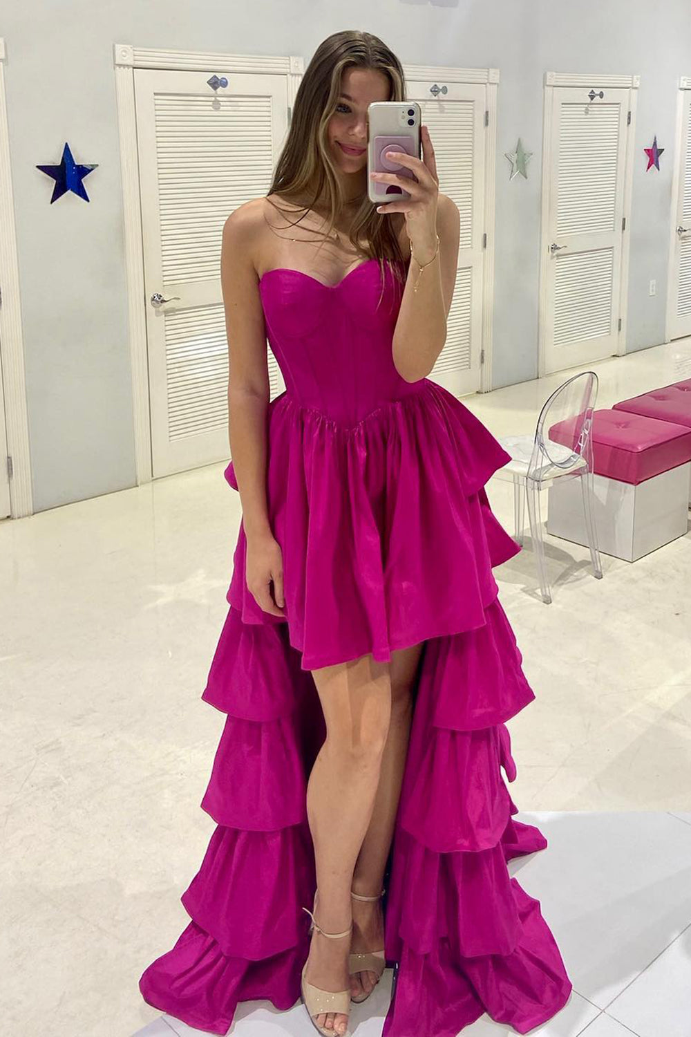 Black Prom Dress A-Line Corset Sweetheart High Low Tiered Graduation Dress