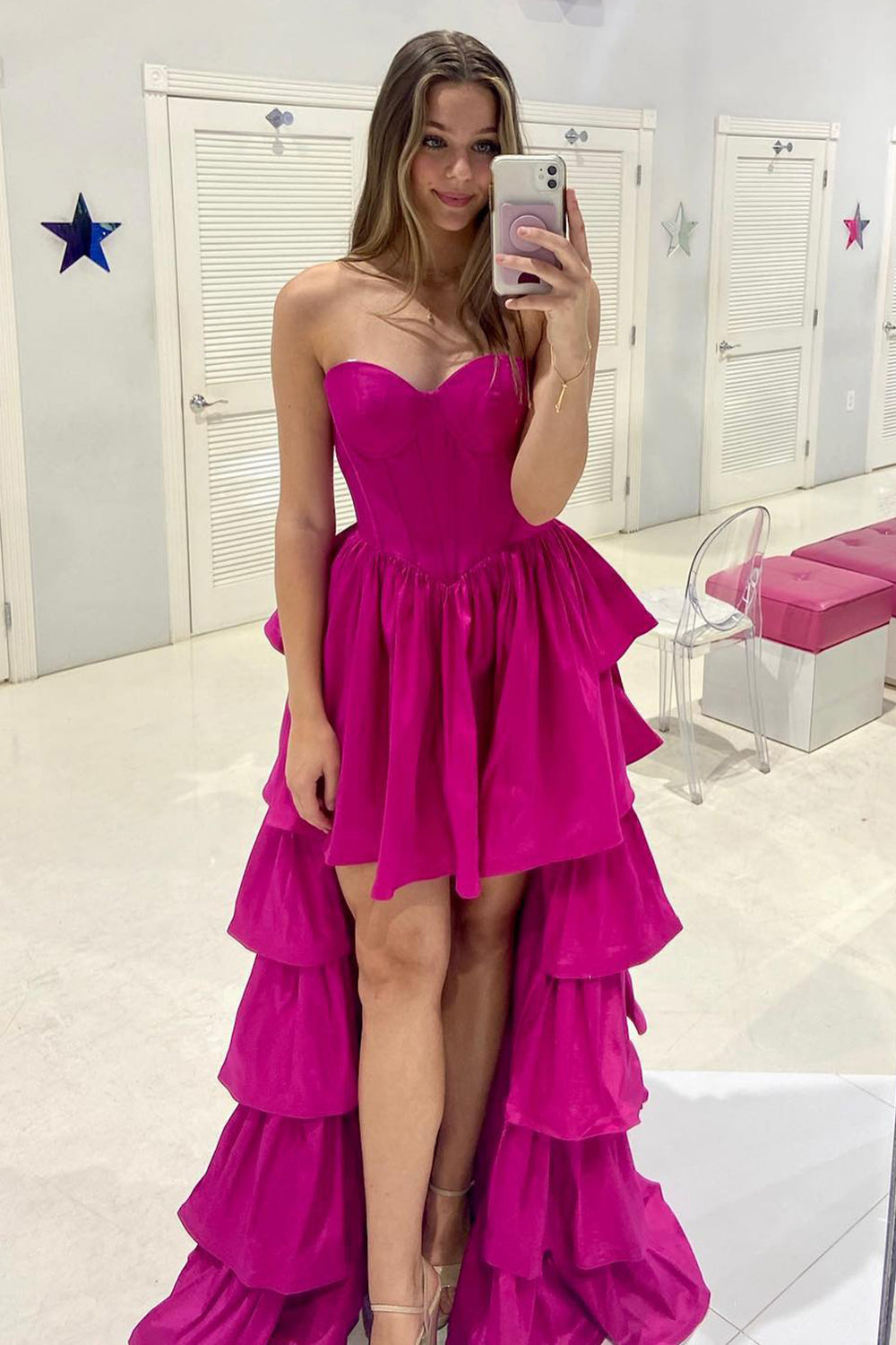 Black Prom Dress A-Line Corset Sweetheart High Low Tiered Graduation Dress