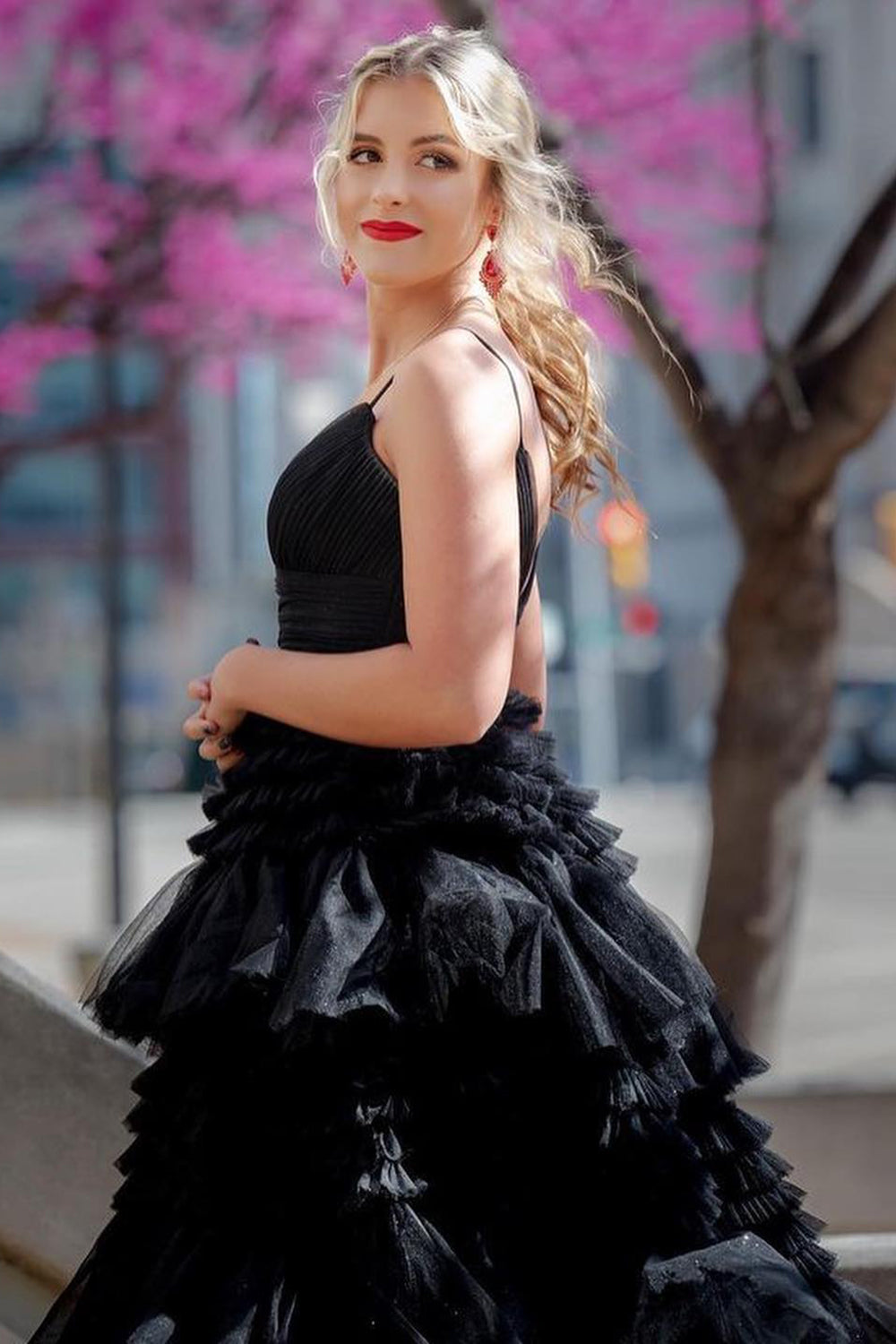 Black Prom Dress A-Line Spaghetti Straps Long Evening Dress
