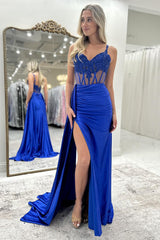 Black Prom Dress Appliqued Corset Side Cape Long Formal Dress With Slit