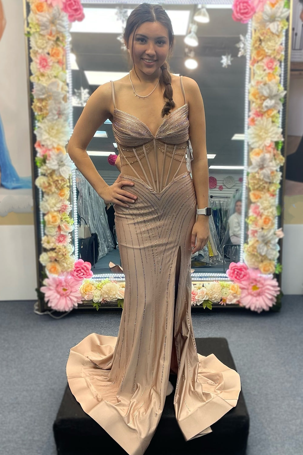 Black Prom Dress Beaded Mermaid Corset Long Evening Dress with Slit –  Dreamyannie UK