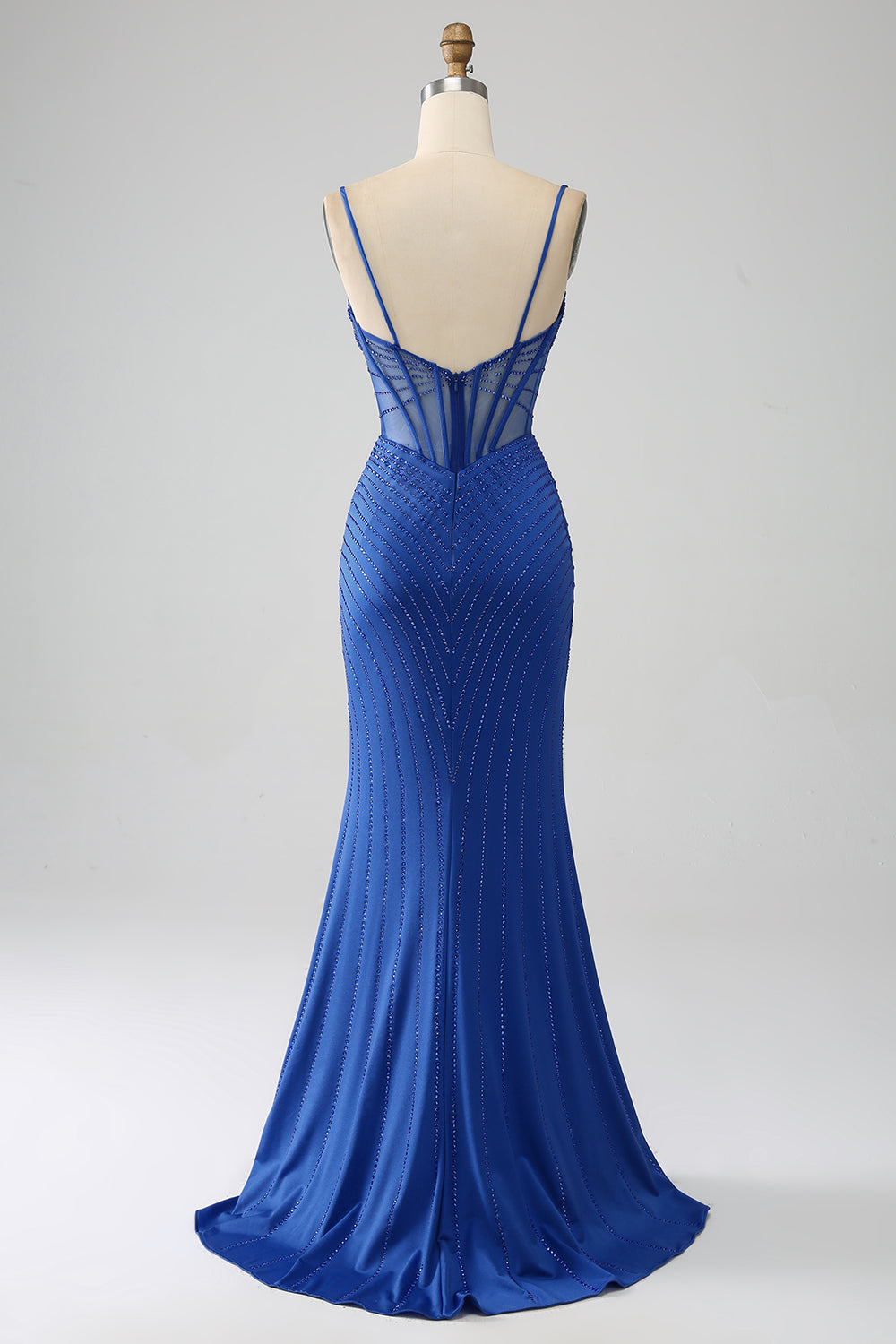 Black Prom Dress Beaded Mermaid Corset Long Evening Dress with Slit