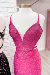 Black Prom Dress Beaded Mermaid Spaghetti Straps Satin Long Evening Dress