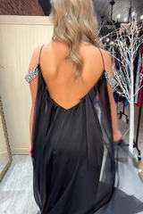 Black Prom Dress Cold Shoulder Cape Mermaid Long Evening Dress With Slit